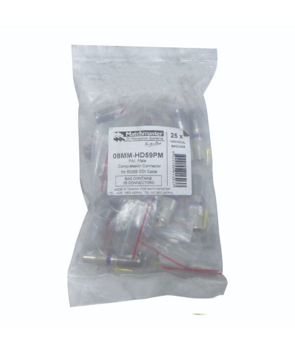 MATCHMASTER PAL FEMALE COMPRESSION CONNECTOR FOR RG59 SDI CABLE (25 Pack) : 08MM-HD59PF - Image 2