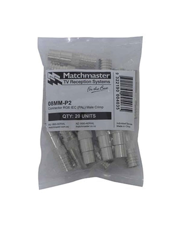 MATCHMASTER CONNECTOR RG6 IEC MALE CRIMP (20 Pack) : 08MM-P2 - Image 2