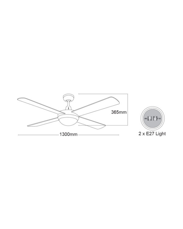 Martec Lifestyle AC 52" Ceiling Fan With Twin E27 Light Matt Black - DLS1344M - Image 2