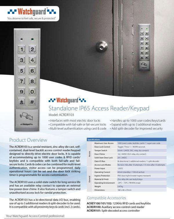 Watchguard Standalone IP65 Access Reader/Keypad ACRDR103 - Image 2