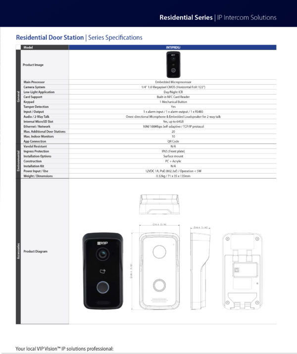 VIP Vision Residential IP Intercom Door Station INTIPRDSJ - Image 4