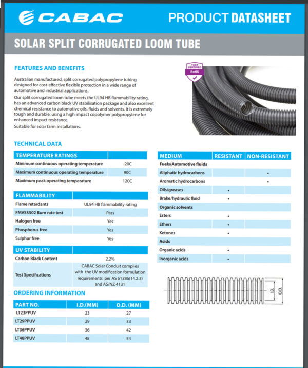 Cabac LOOM TUBE UV SOLAR CORR 36MM 25M LT36PPUV - Image 2