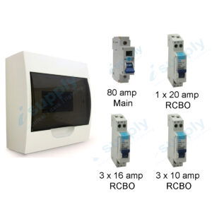 COMPLETE SURFACE MOUNTED DISTRIBUTION 8 POLE BOARD COMPLETE  RCBO