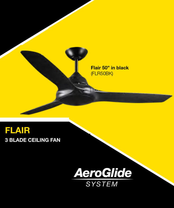 FANTECH Flair ceiling fan 50" black 3 blade with self ventilating motor FLR50BK