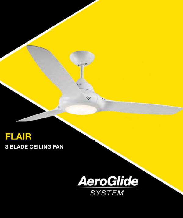 FANTECH Flair ceiling fan 50" white 3 blade with self ventilating motor & LED light FLR50WH-LED