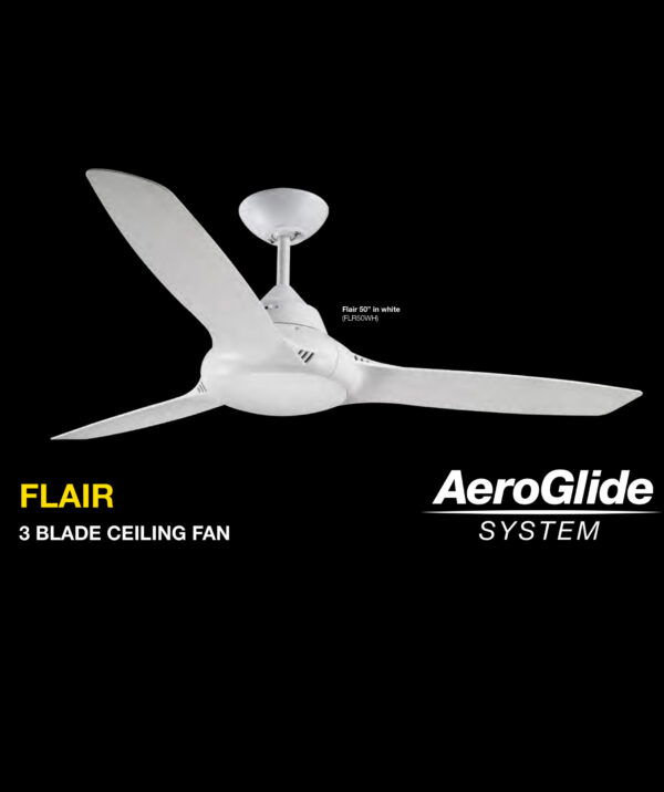 FANTECH Flair ceiling fan 58" white 3 blade with self ventilating motor FLR58WH