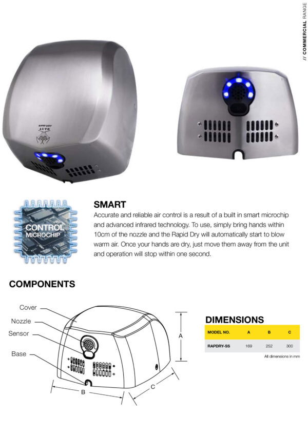 FANTECH HAND DRYER STAINLESS STEEL AC MTR RAPDRY-SS - Image 3