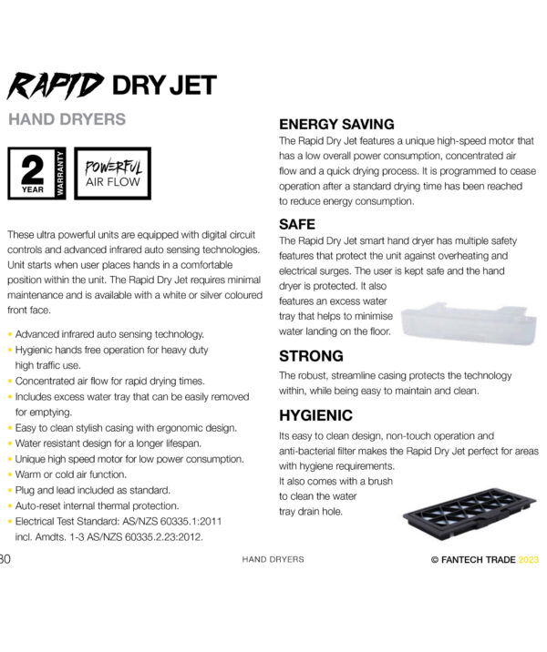 FANTECH RAPID JET BLADE HAND DRYER SILVER BRUSHLESS DC MTR RAPJET-S - Image 4