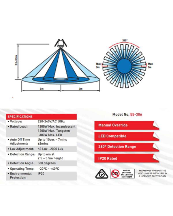HOUSEWATCH SENSOR 360 DEGREE RESESSED 61MM DIAMETER CUTOUT IP20 55-306 - Image 2