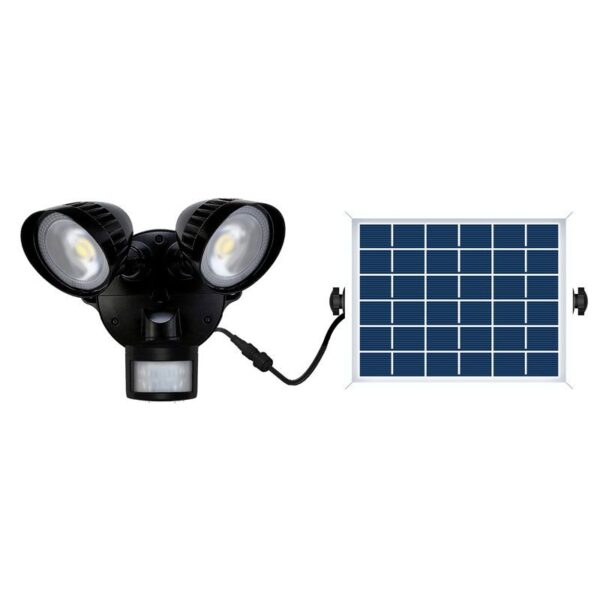 Twin 2 x 8W LED Solar Sensor Rechargeable Black Security Light 55-176
