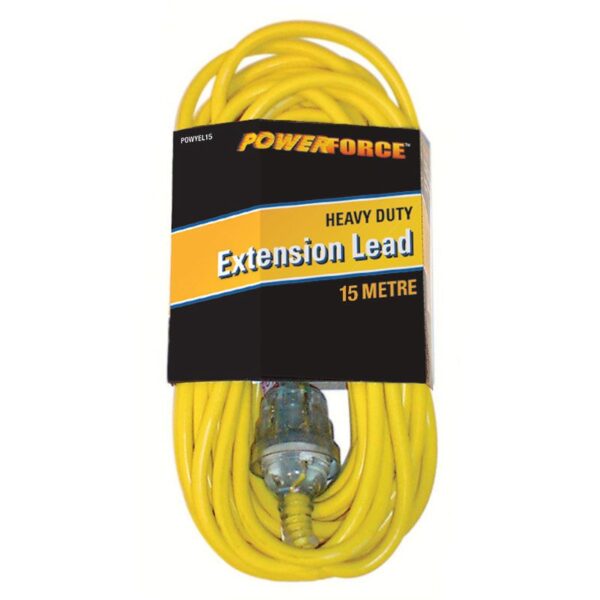 Extension Lead, 15m 10A Heavy Duty PVC, Yellow Cable POWYEL15