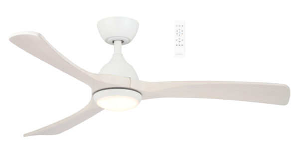 Norfolk DC 1220mm 3 Timber Blade  WIFI & Remote Con- trol Ceiling Fan with Variable Dim 18w CCT LED Light  Matt White/Whitewash MNDC1233WW