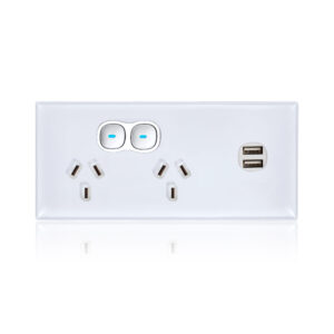Transco Glass double GPO with built-in LED push button switch with USB P2G/USB