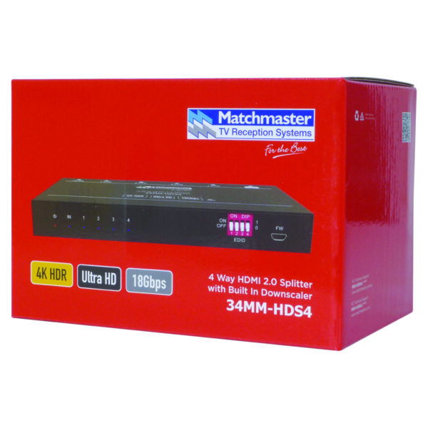 MATCHMASTER HDMI SPLITTER 4 WAY 4K@60HZ : 34MM-HDS4 - Image 2