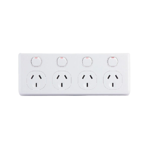 AVOL AVOL Power Point 4 Gang Double Pole | 250VAC 10A | White | Horizontal ESW184