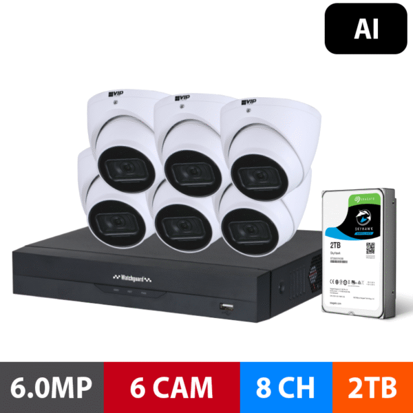 Watchguard G-Series: 6 Camera 6.0MP AI Surveillance Kit (2TB) NVRKIT-G862-6C