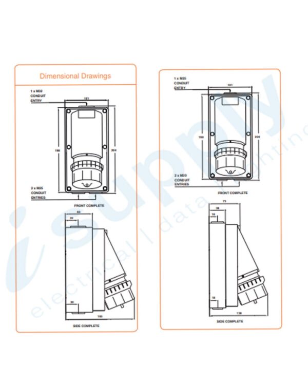 PULSET Single Phase 3 Pin 32amp Appliance Inlet IP66 IP/AI332 - Image 4