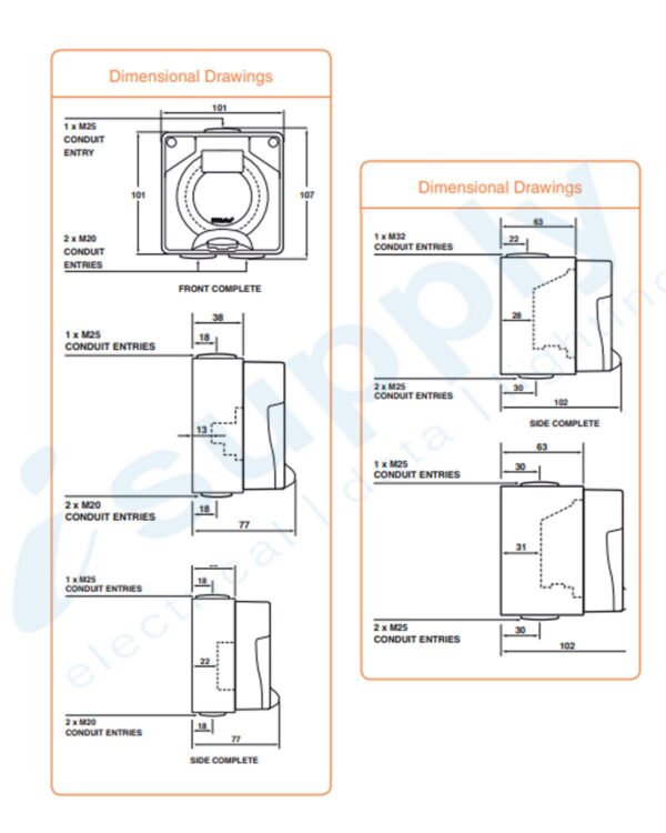 PULSET Single Phase 5 Round Pin Socket 50 Amp Resistive Orange IP/SC550/RO - Image 4