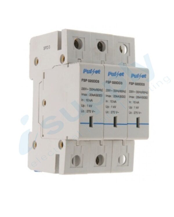 PULSET 3 Pole Surge Protector Removable Din Rail Mounted 40KA voltage up 380V.