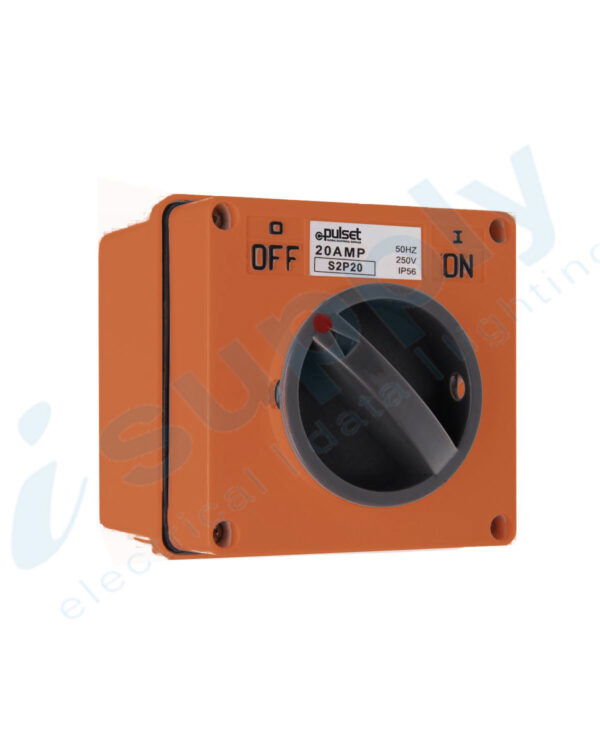 PULSET Two Phase Square Surface Switch 10 Amp Resistive Orange IP/S2P10/RO