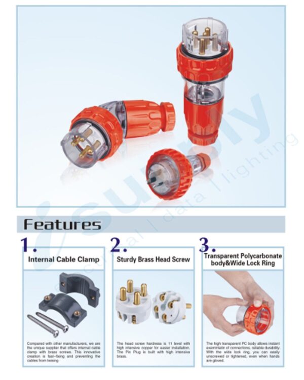 PULSET 3 Phase 5 Pin Straight Plug - 40Amp (IP/PLS3PH540) - Image 3
