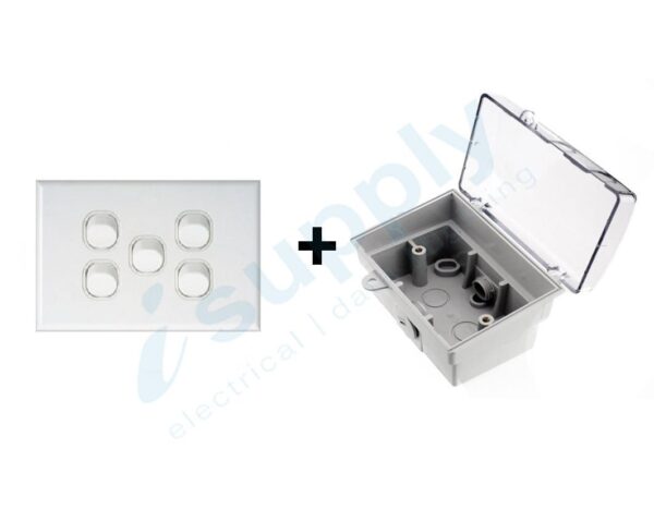 DEXTON Five Light Switch 5 Gang + Weatherproof Box Lock Clear Lid